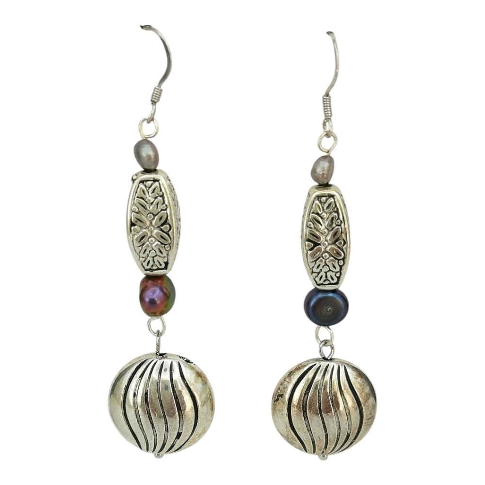 Peacock grey freshwater pearl sterling silver earrings 🆕
